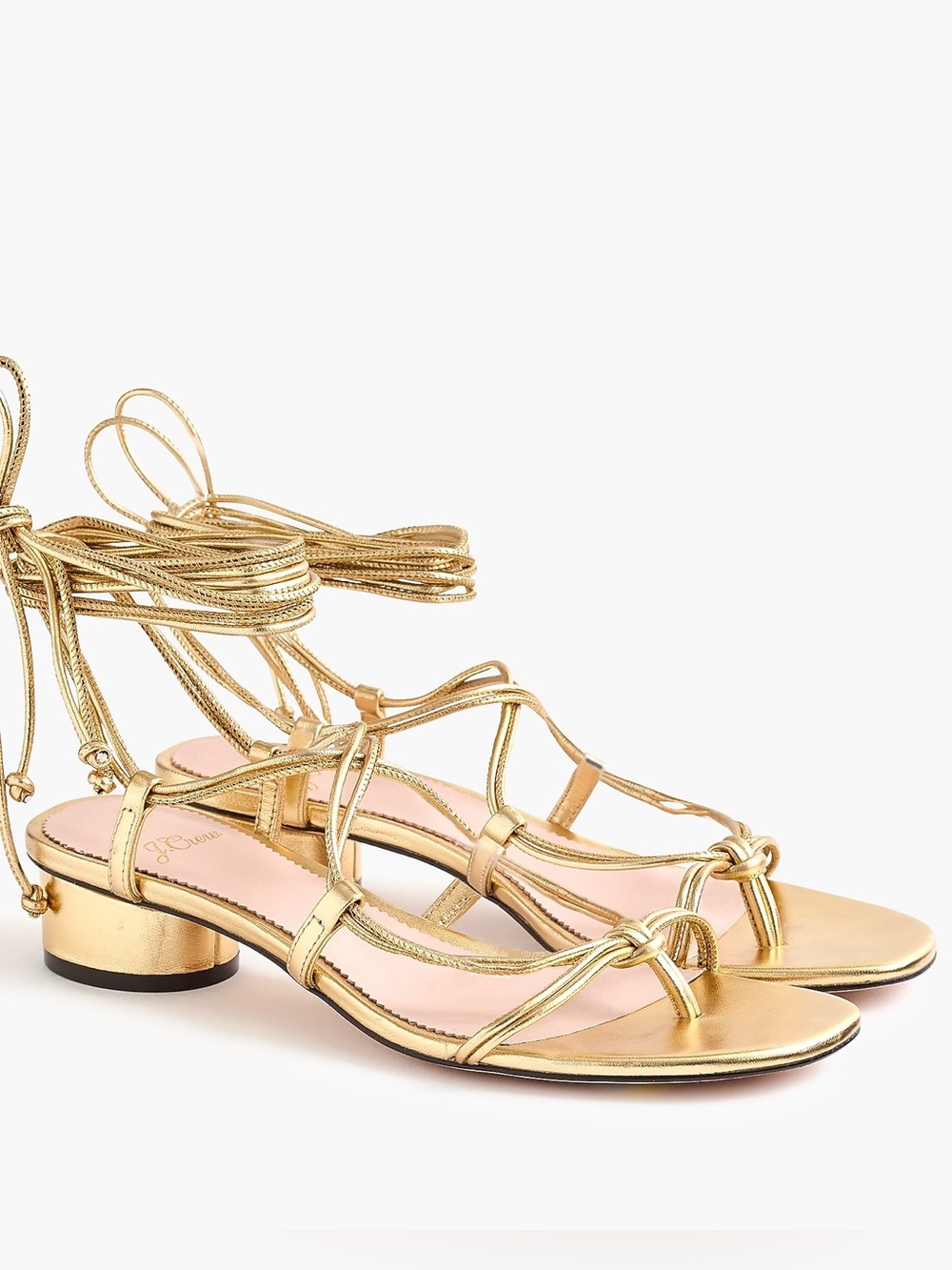 NWOT J. CREW Lace-Up Strappy Sandals in Gold Metallic Leather